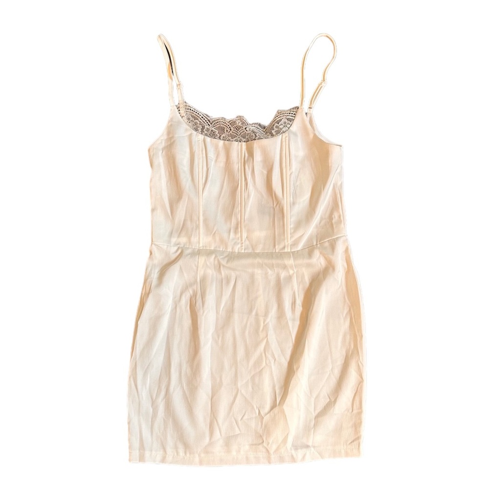 BooHoo Corset White Dress with Lace Detail